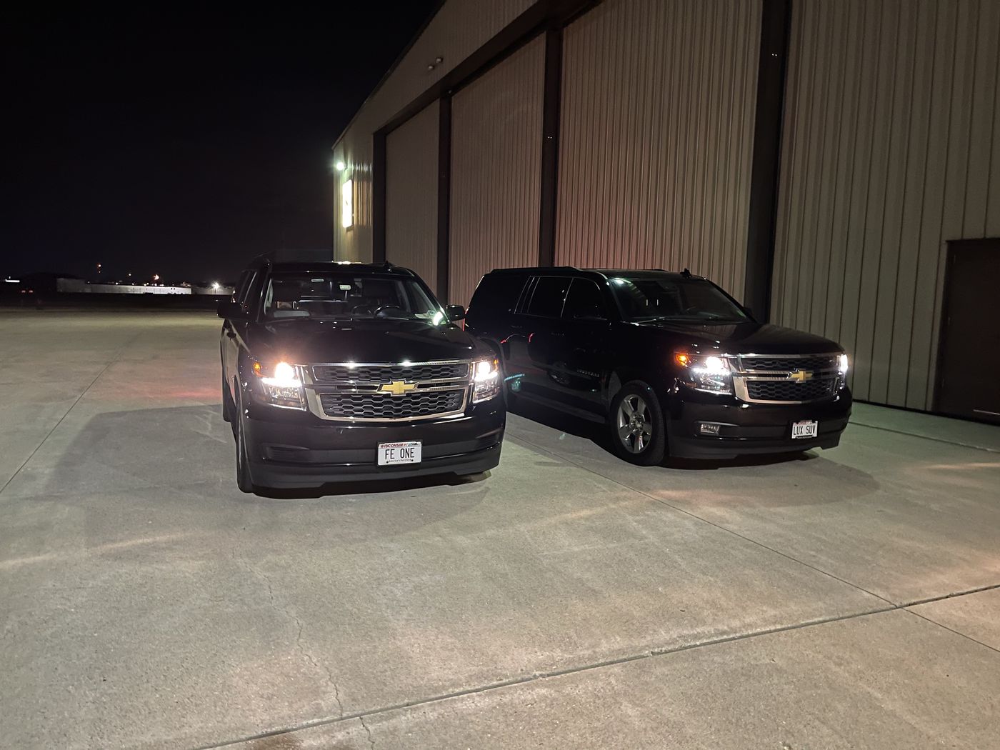 Black Cadillac Escalade ESV waiting at the FBO ramp at Kenosha Regional Airport