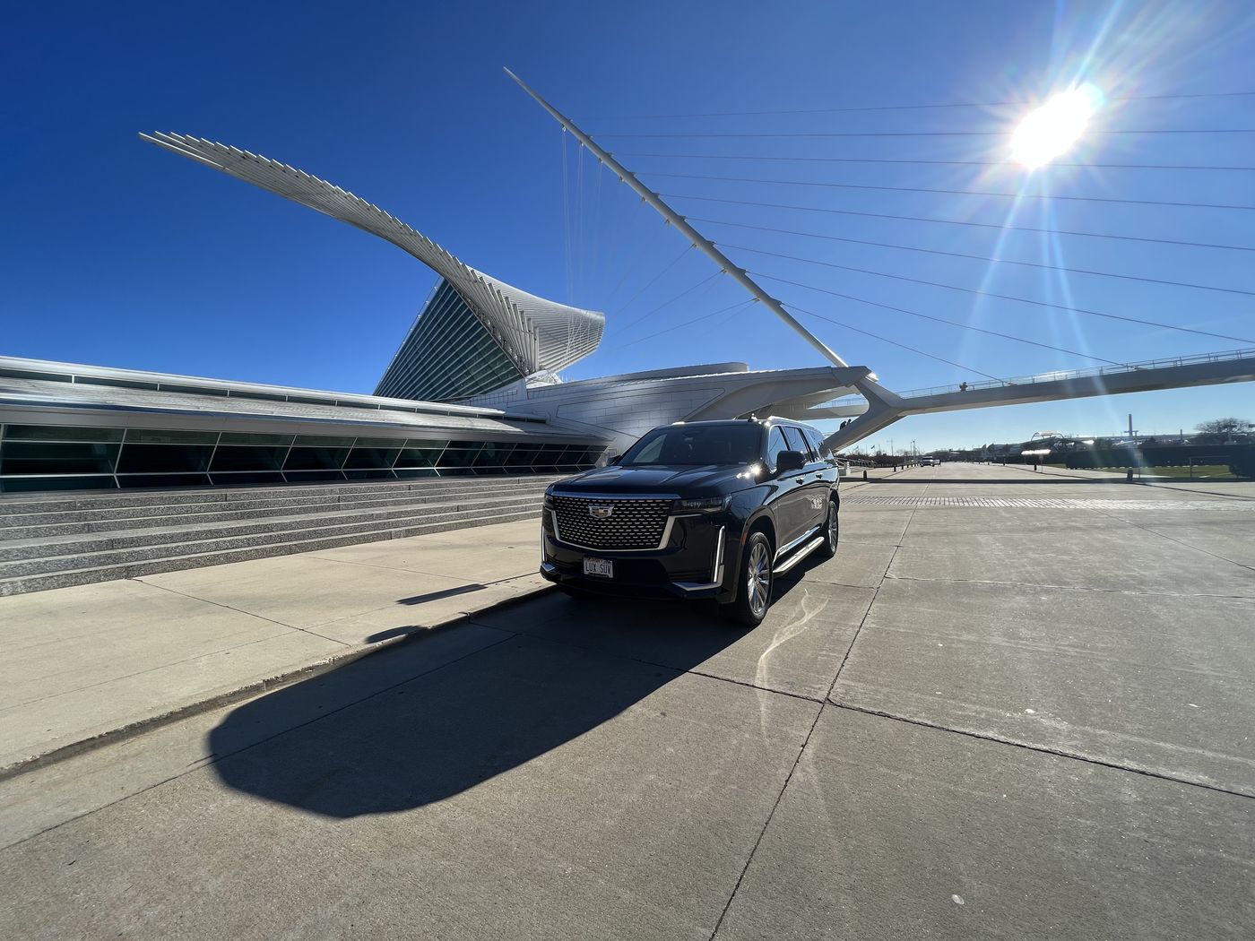 The Milwaukee Art Museum Calatrava wings open against the lakefront sky